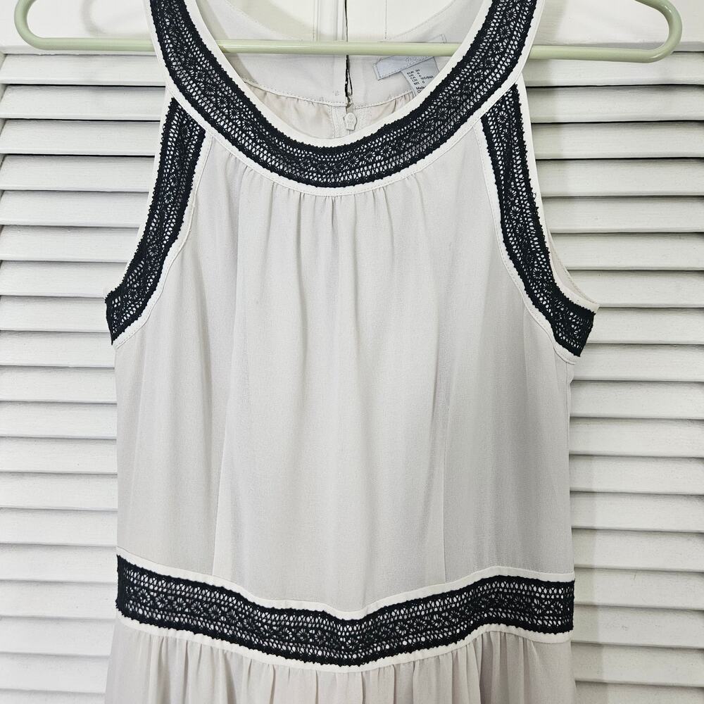 H&M Cream Chiffon Maxi Dress with Black Lace Detail - Size 6 NWT - Picture 3 of 11